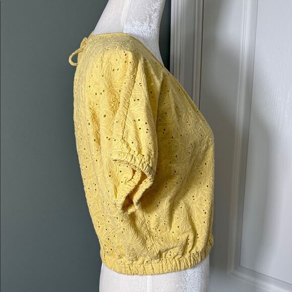 Madewell Cropped Yellow Eyelet Blouse with back cutout - Picture 5 of 9